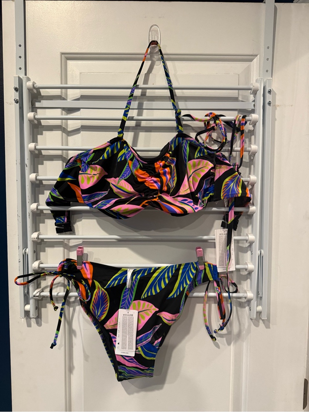 Freya Black Bikini Desert Disco with Pink, Orange, Blue & Green Leaf Print